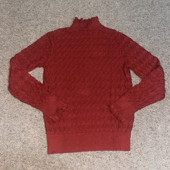 Sundance Frances Ruffle Turtleneck Sweater Scallop Pointelle Knit Rust Orange M - Picture 5 of 8